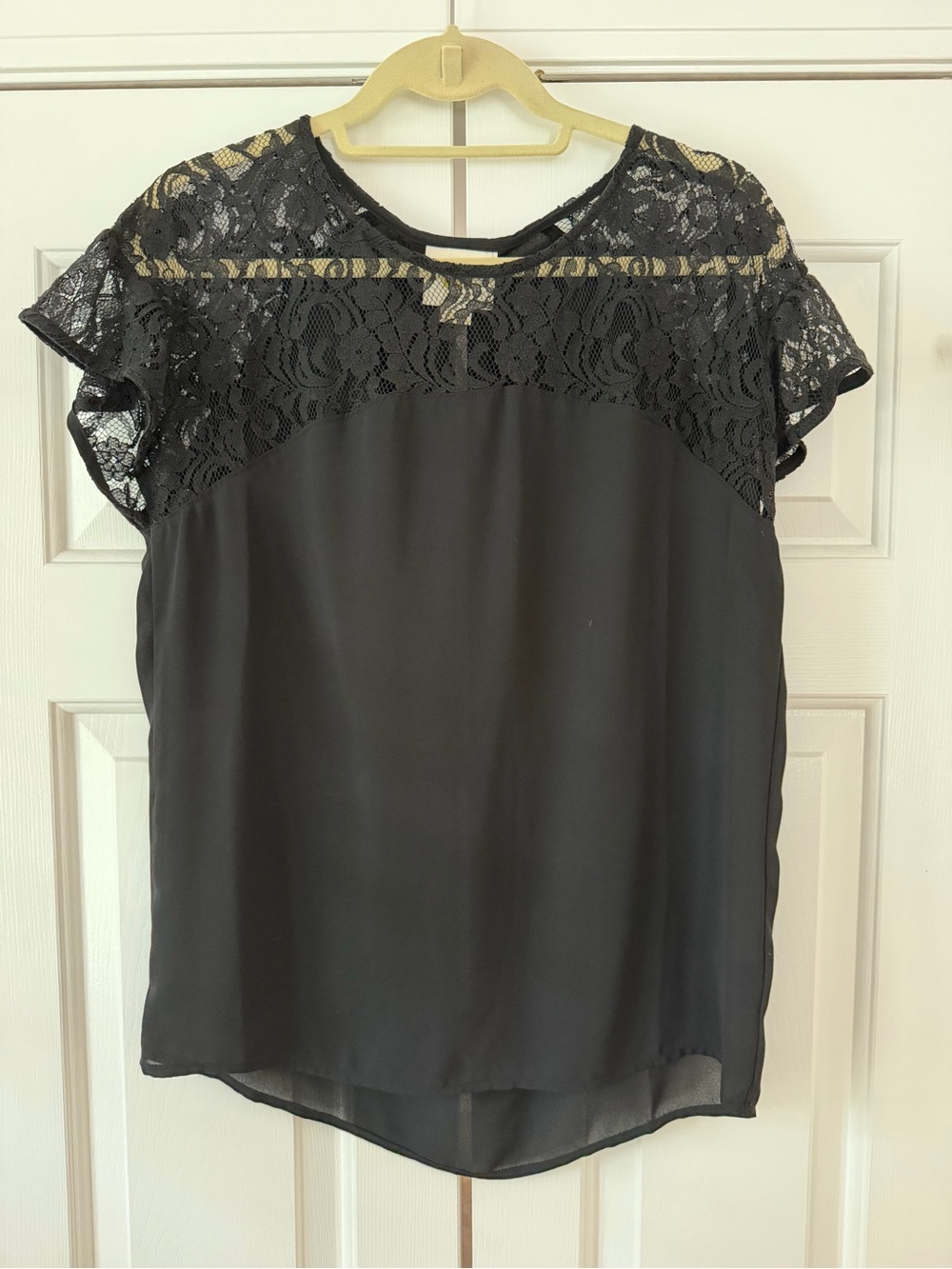 Maeve by Anthropologie Black Lace Yoke Short Sleeve Blouse